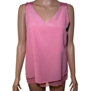 Antonio Melani Pink 100% Silk Double Layer V-Neck Tank Top Blouse Womens XS